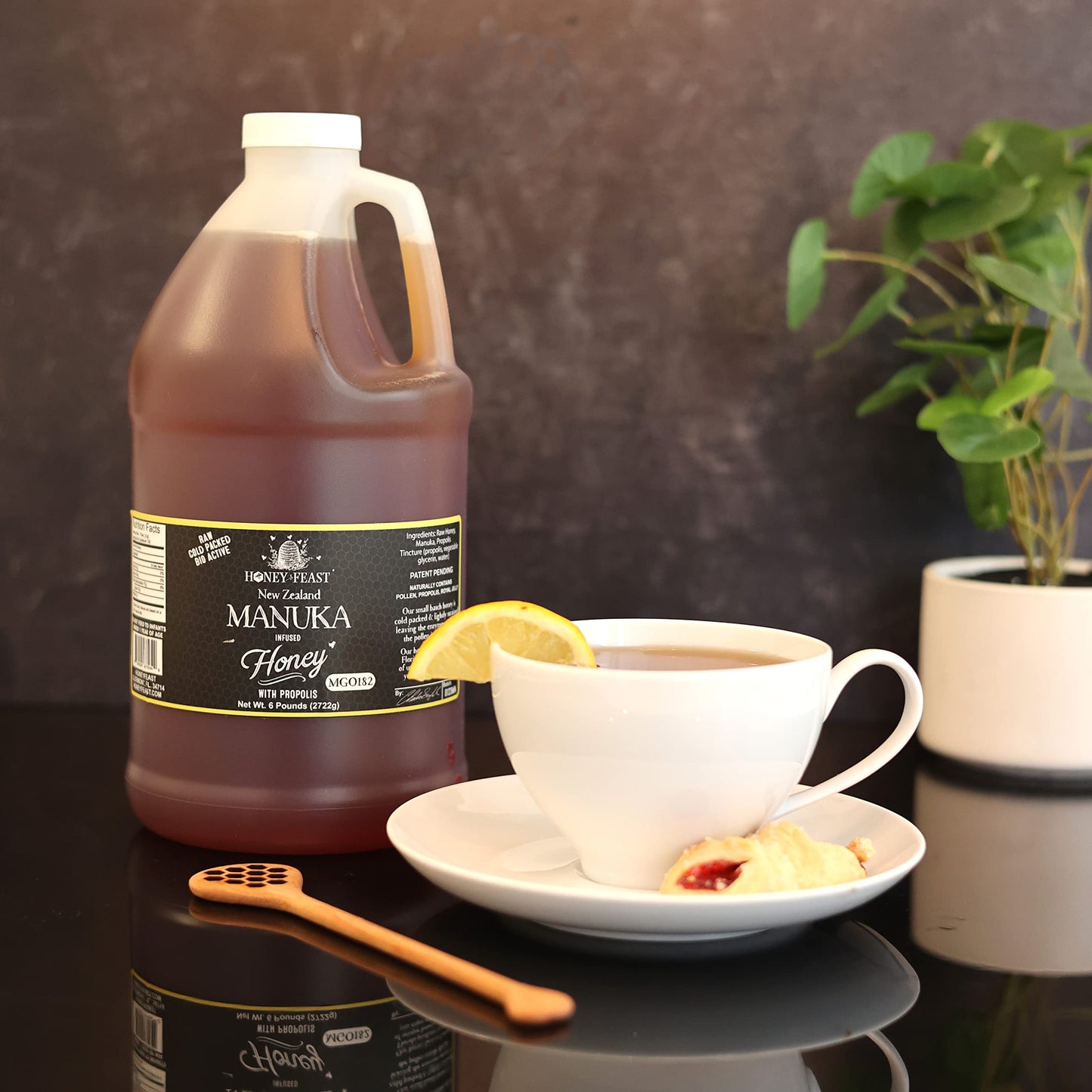 Honey Feast Propolis Infused Raw Manuka Honey, 6lb Jar, MGO182, New Zealand Blend, Bulk Honey
