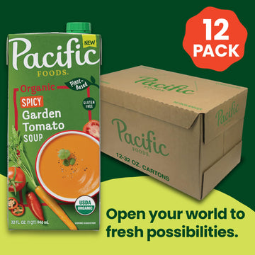 Pacific Foods Organic Spicy Garden Tomato Soup, 32 Oz Carton (12 Pack)
