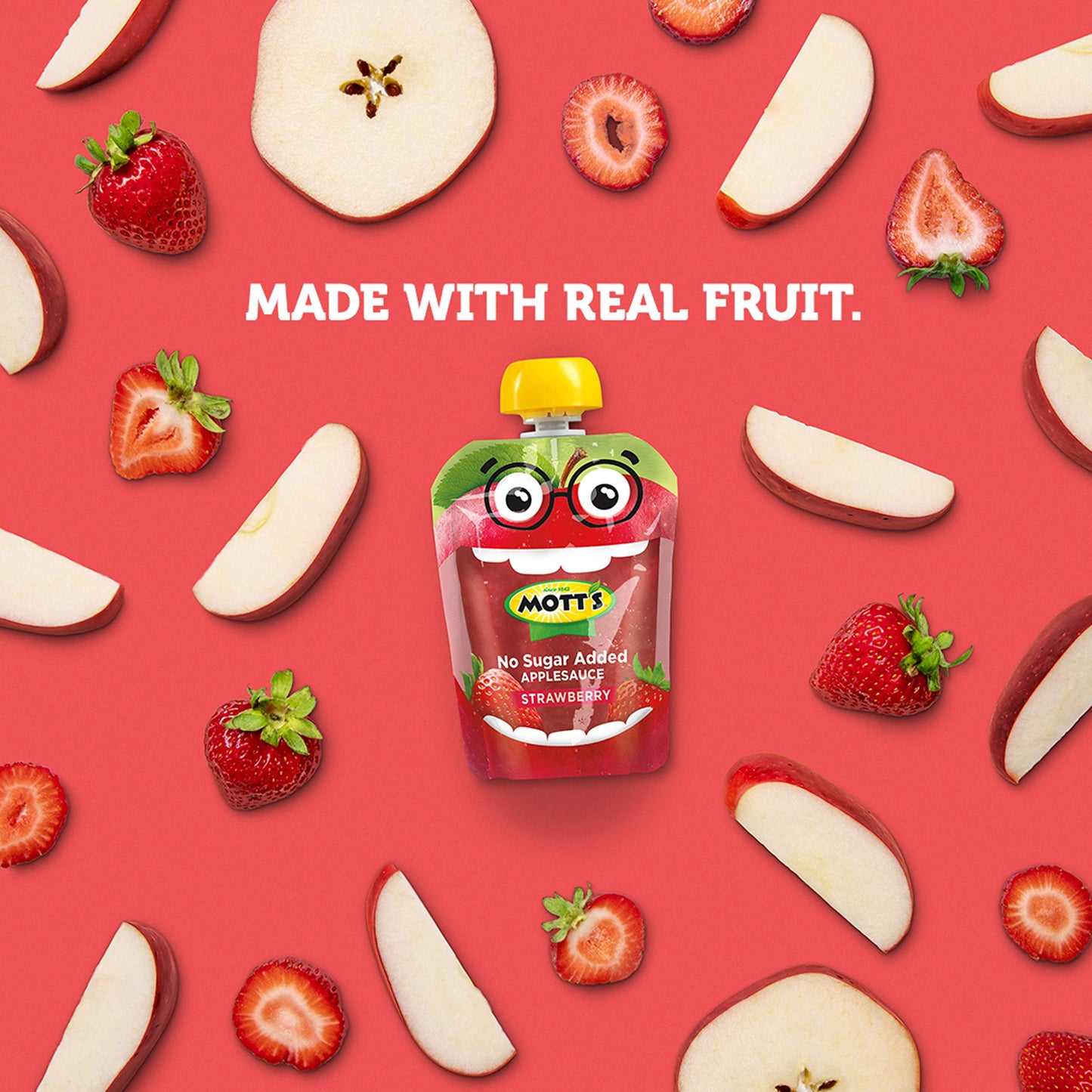 Motts No Sugar Added Strawberry Applesauce, 3.2 Oz Clear Pouches, 48 Count (4 Packs Of 12), Good Source Of Vitamin C, No Artifi