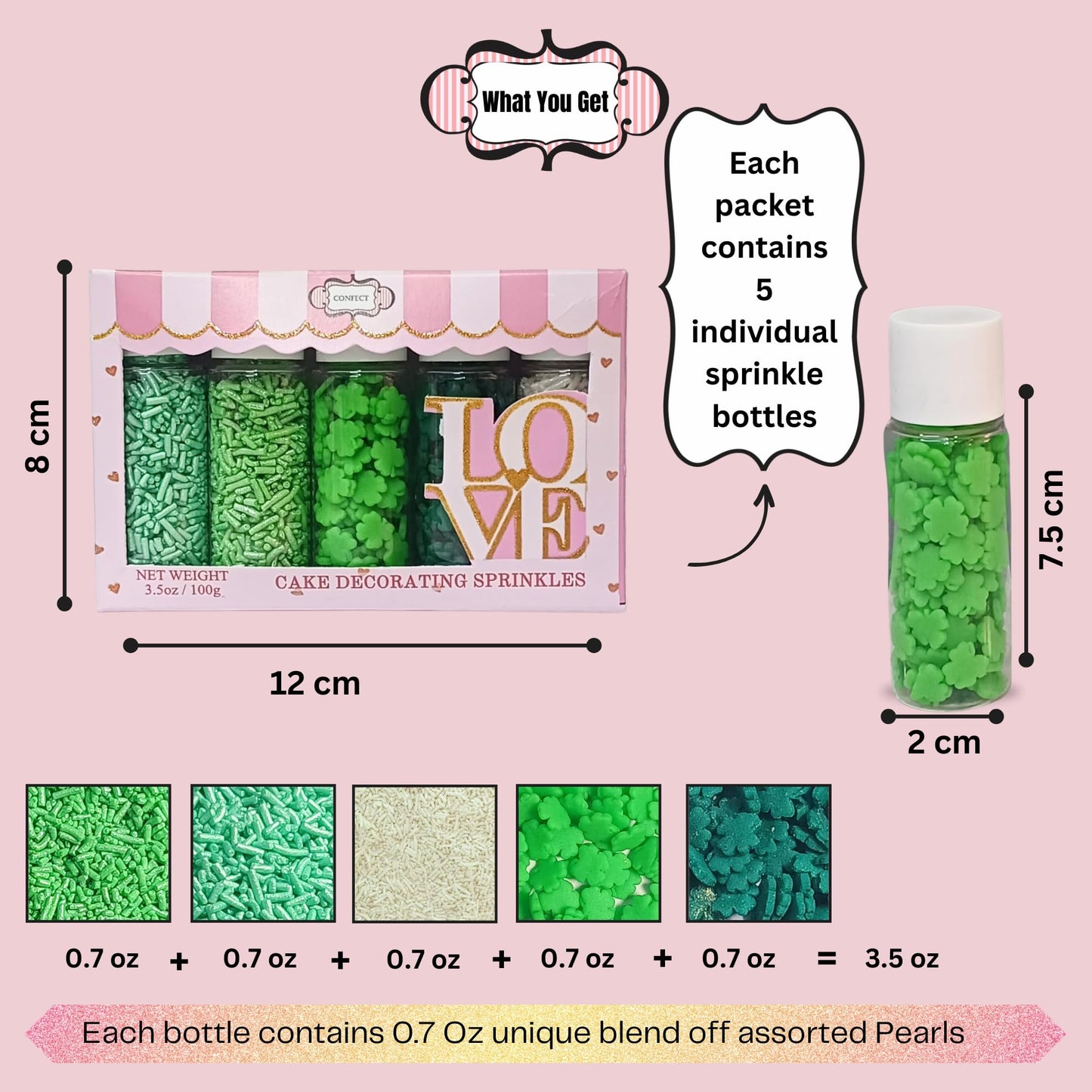Confect Edible Sprinkles Mix - Green & White Vermicelli, Soy-Free, Dairy-Free, 5 Oz