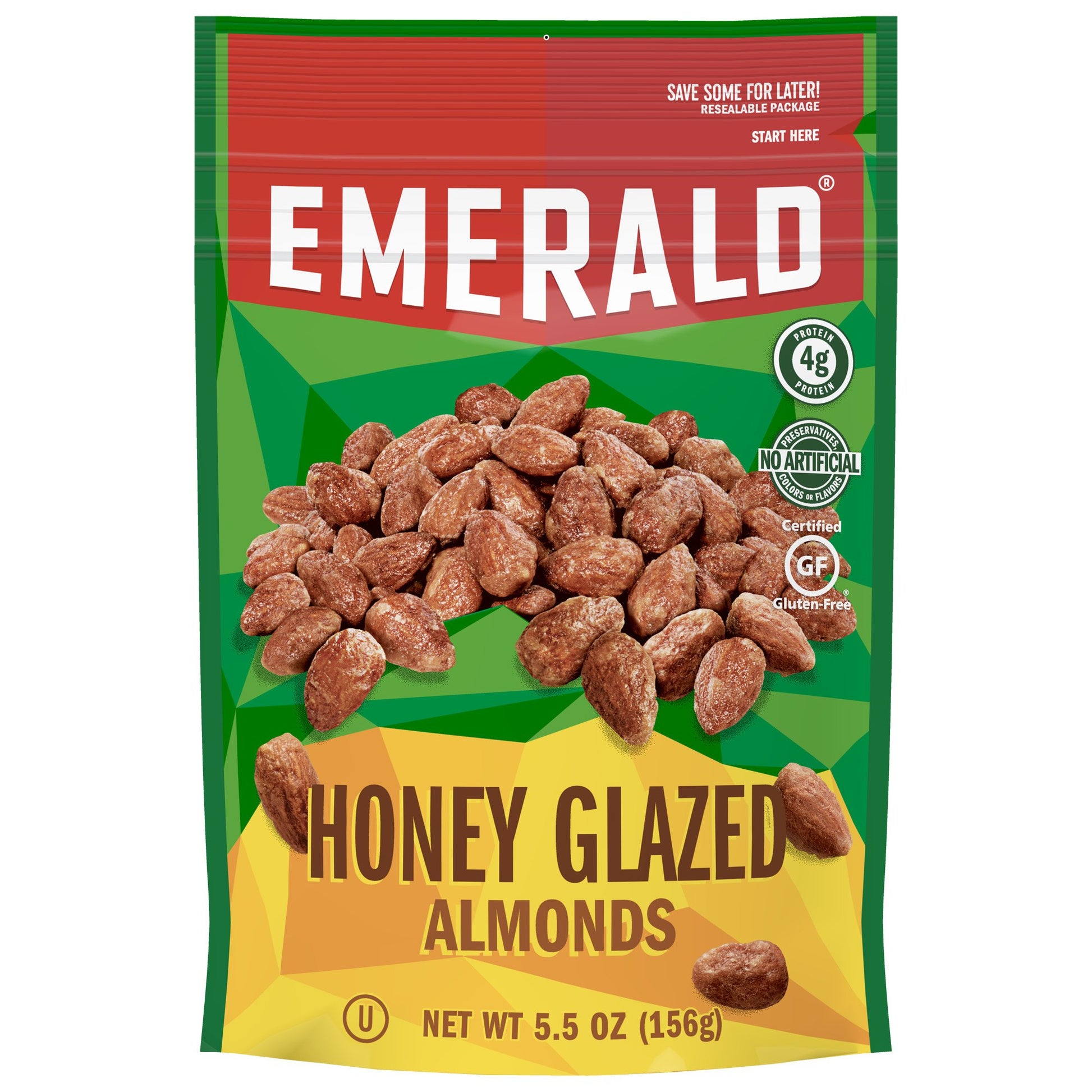 Emerald Nuts 5oz - 6oz Resealable Bag (Pack of 4) (Honey Glazed Almonds 6oz)