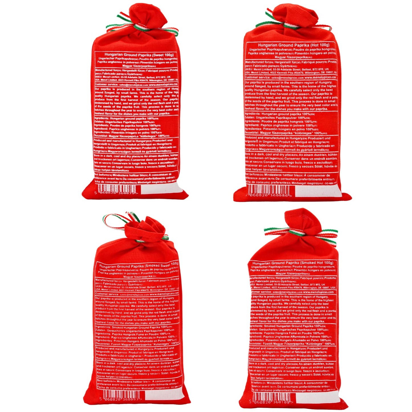 Menol Spices Hungarian Sweet Paprika Powder Variety Pack, 4x100g, Premium Quality, Vibrant Red