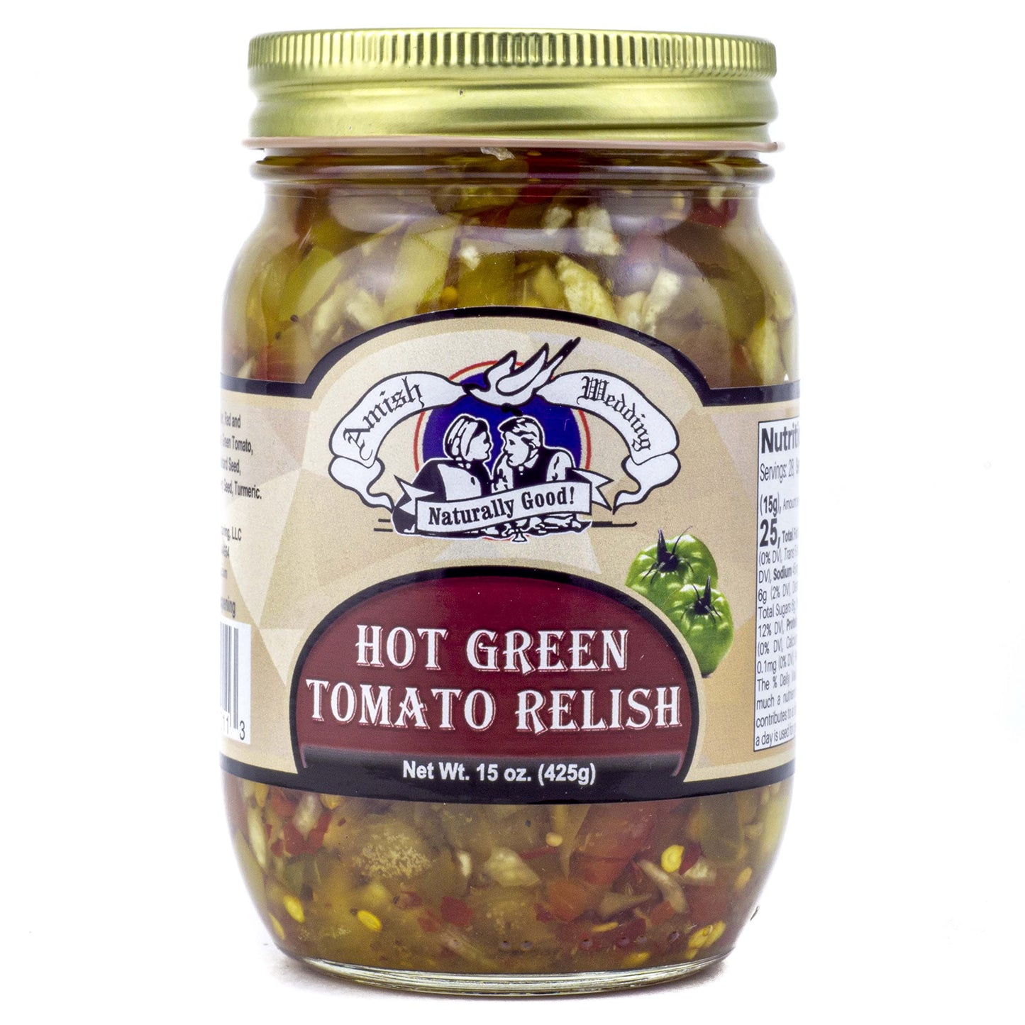 Amish Wedding Hot Green Tomato Relish 15 Ounces (Pack Of 2)