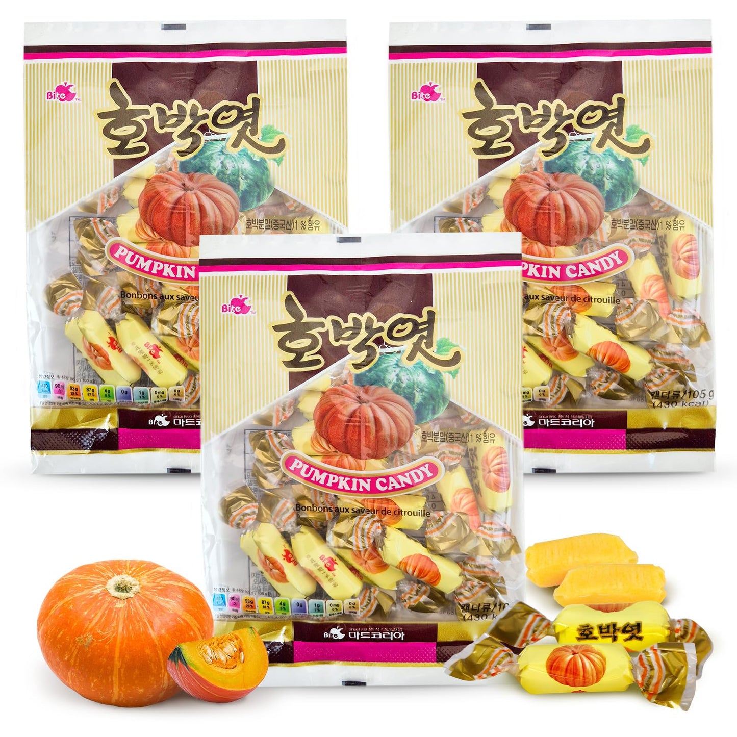 COELO Pumpkin Yeot Soft Candy Treats, Chewy Texture, 105g (3.7 oz) per Pack, Individually Wrapped, Korean Traditional Snack