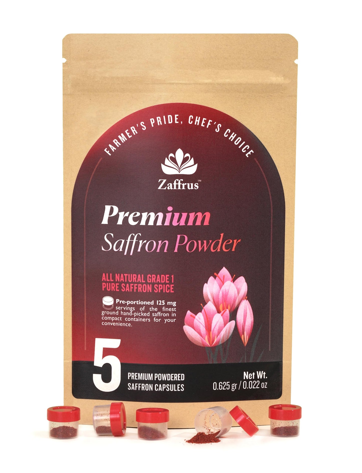 Zaffrus Premium Saffron Powder for Cooking - Pack of 5 (0.625 gr each)