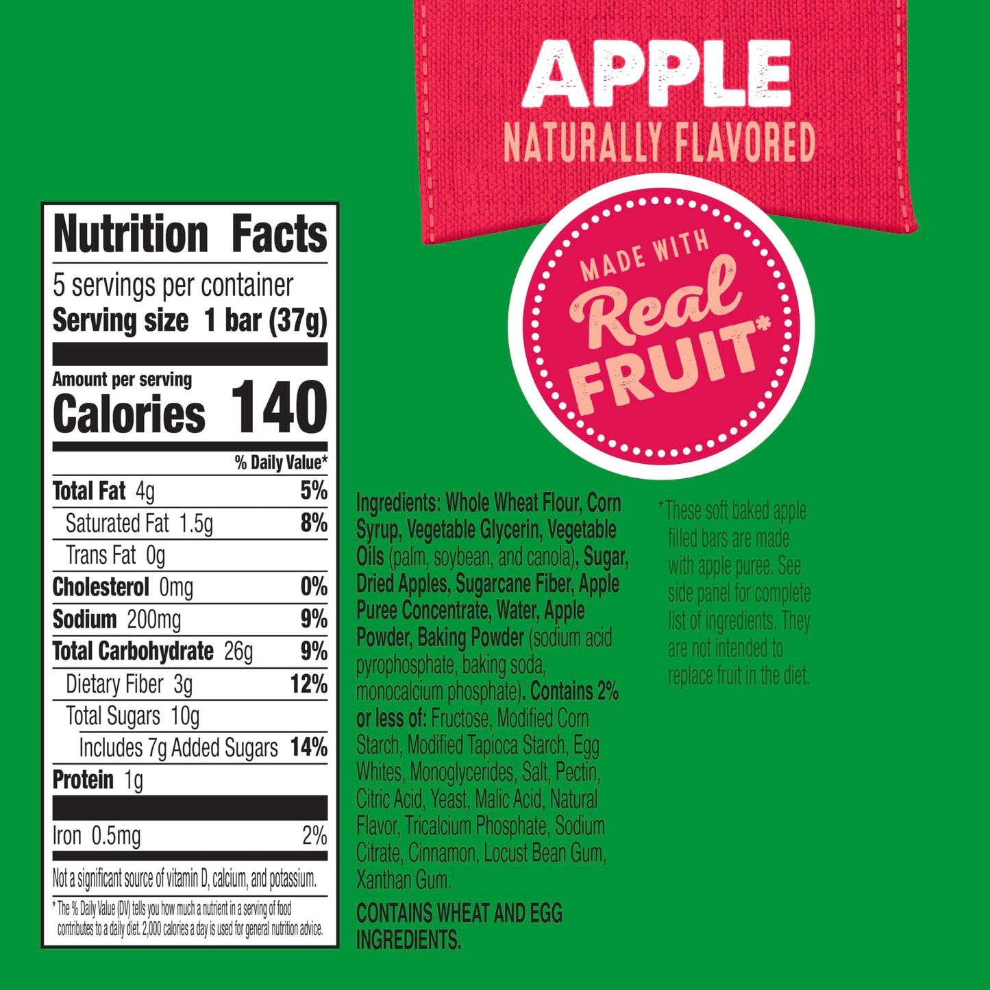 Motts Soft Baked Apple Filled Bars, Apple Flavor Snacks, Made with Real Fruit, 5 Ct, 6.55 oz