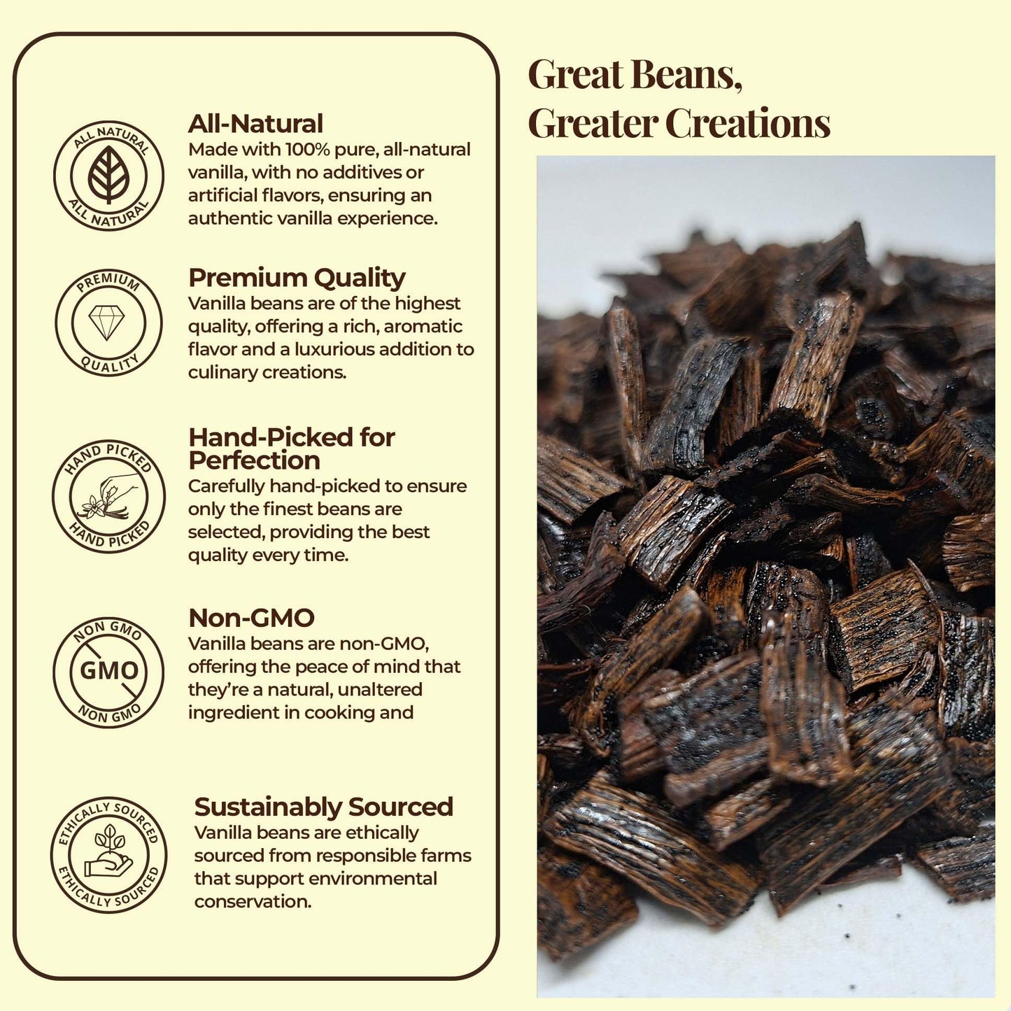 Akshit Bulk Vanilla Beans Grade B - Non-GMO Vanilla Cuts, 5 Lb for Baking & Cooking