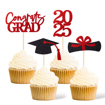 Class of 2025 Graduation Decoration Party Cupcake Toppers, Double-sided Grad Cap Cake Toppers for Graduation Party Supplies 2025