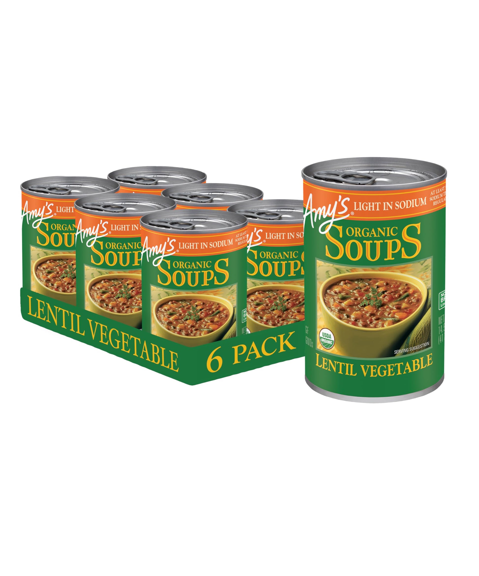 Amys Vegan Light in Sodium Lentil Vegetable Soup, Gluten Free, 14.5 Oz (6 Pack)