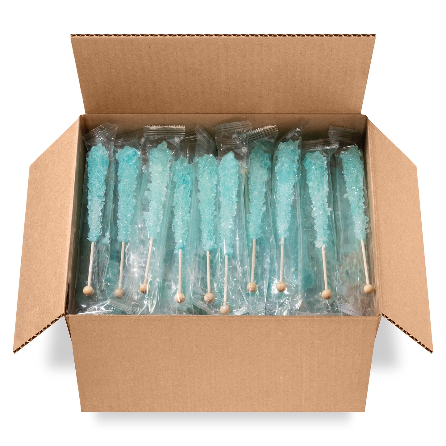 Candy Envy - Light Blue Rock Candy Sugar Sticks - Cotton Candy Flavored - 144 Indiv. Wrapped