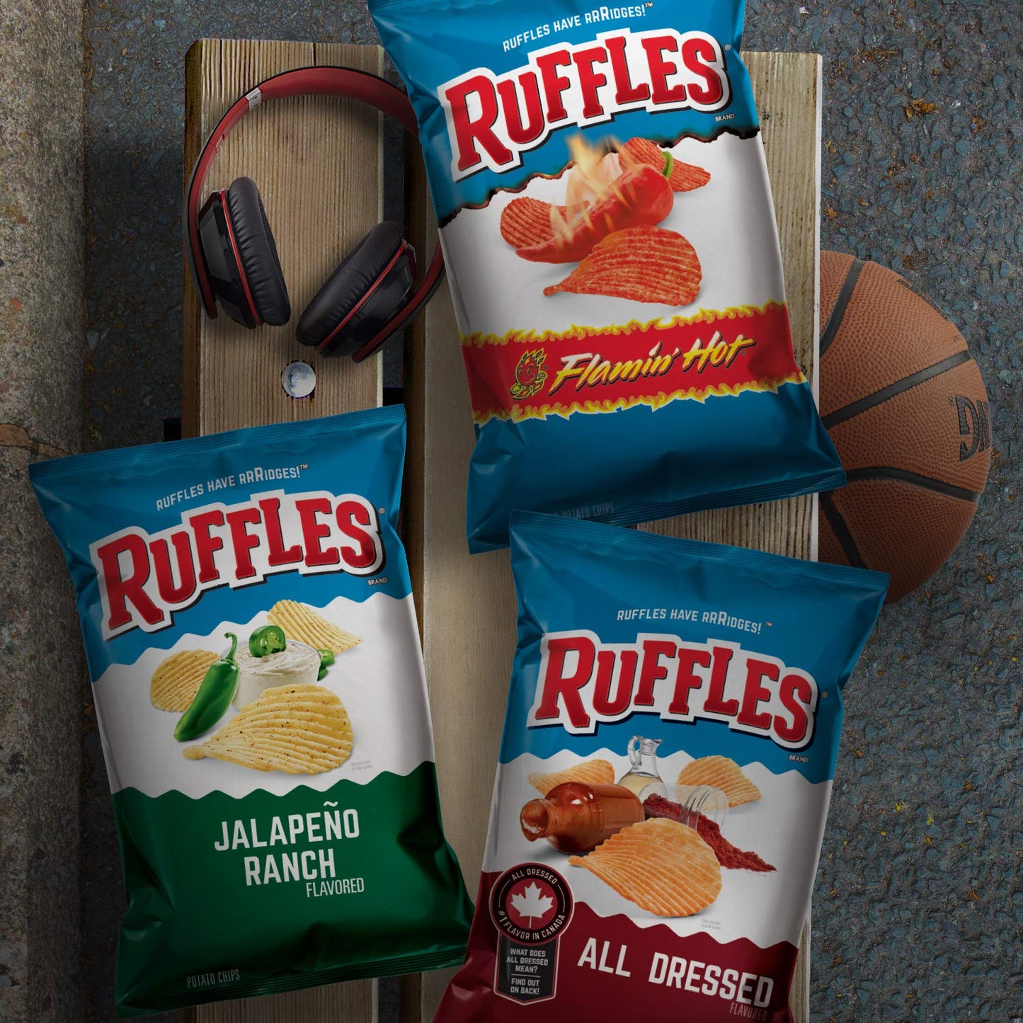 Ruffles Potato Chips, Jalapeno Ranch Flavored Snacks, 8 Oz Bag