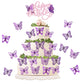Ephlyn 25Pcs Butterfly Happy Birthday Cake Topper Purple 3D Cupcake Toppers Decorations For Girls Women'S Party Pink