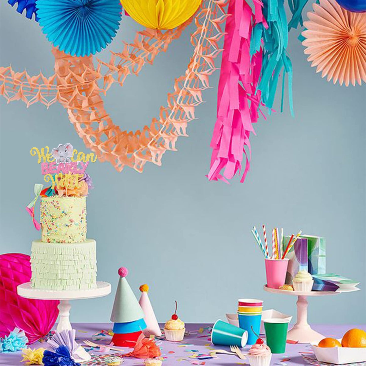 1 Pcs We Can Bearly Wait Cake Topper With Elephant Glitter Baby Shower Cake Pick For New Born Gender Reveal Kids Birthday Party