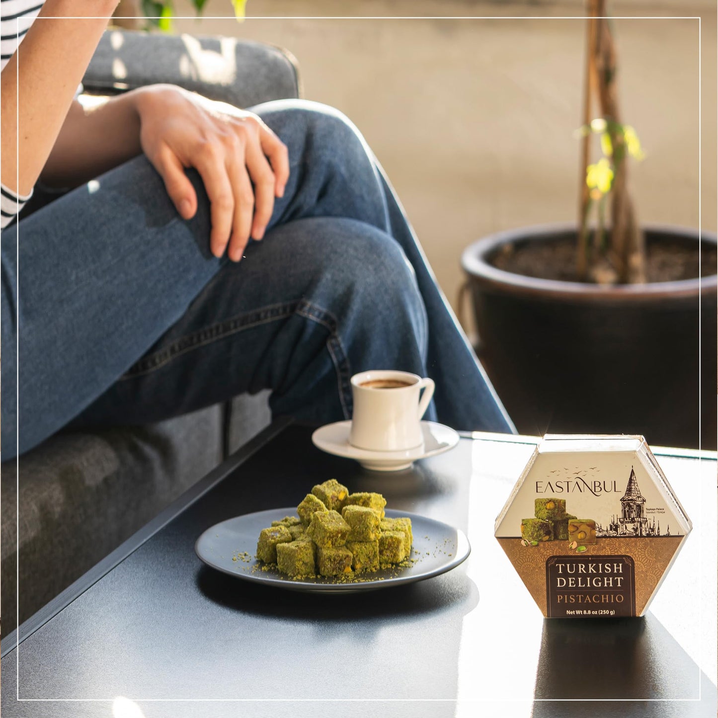 Eastanbul Turkish Delight Pistachio 8.8Oz Gourmet & Double Roasted Pistachios Filled, Turkish Delights Rich Pistachio Nuts Conte