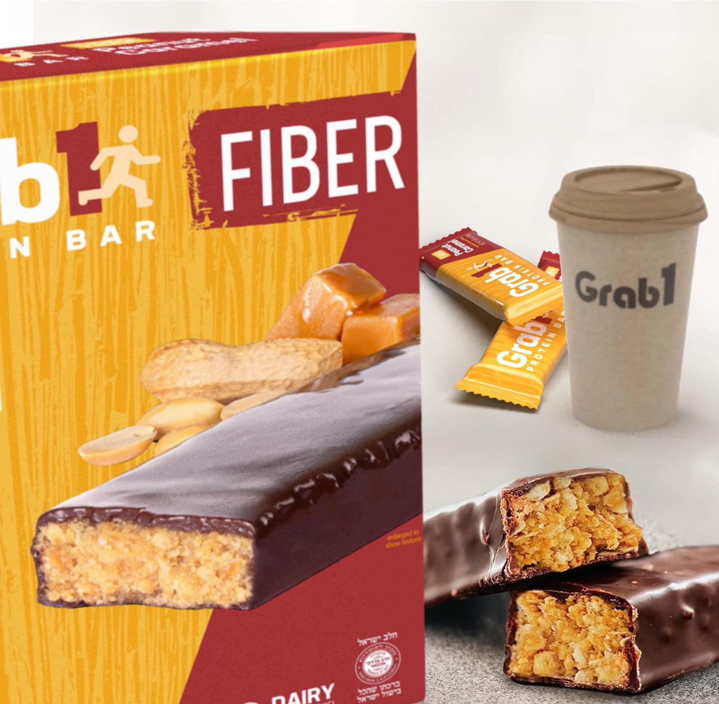 Grab1 High Fiber Protein Bars | 9 Grams Fiber | 10 Grams Protein | Peanut Caramel Flavor (2 Pack - 10 Bars) Controls Hunger | De