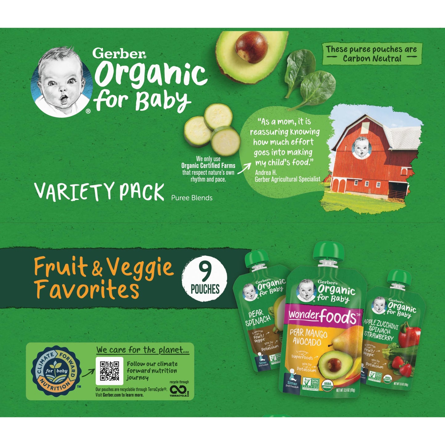 Gerber Stage 2 Baby Food, Organic Fruit And Veggie Favorites Puree Pouches Variety Pack, No Added Sweetener, Baby Food Pouches,