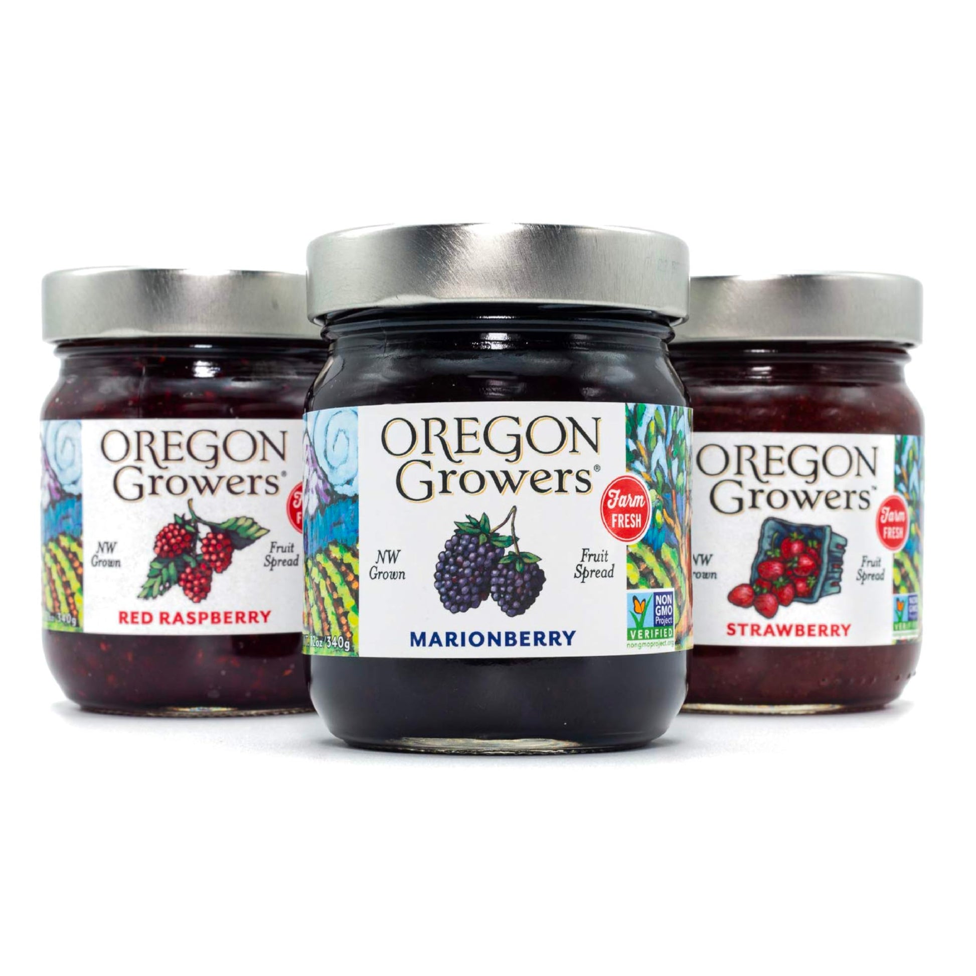 Oregon Growers, Marionberry Jam, Strawberry Jam, & Red Raspberry Jam Variety Pack - Marionberry Preserves, Strawberry Preserves,