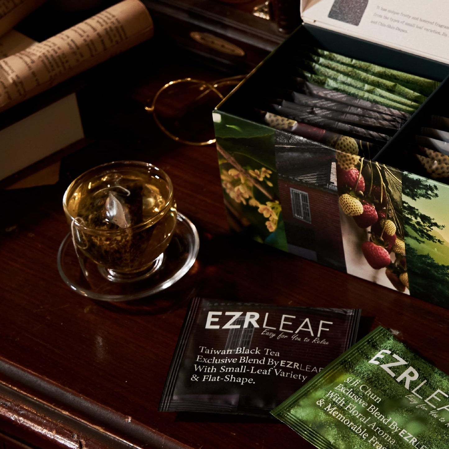 Ezr Leaf Tea Sampler Gift Box – 22 Pyramid Tea Bags With Taiwan Black, Osmanthus Oolong, Chamomile Oolong, Berry Black, Four Seasons Green – Flavored Assorted Tea Set For Gifting & Tasting