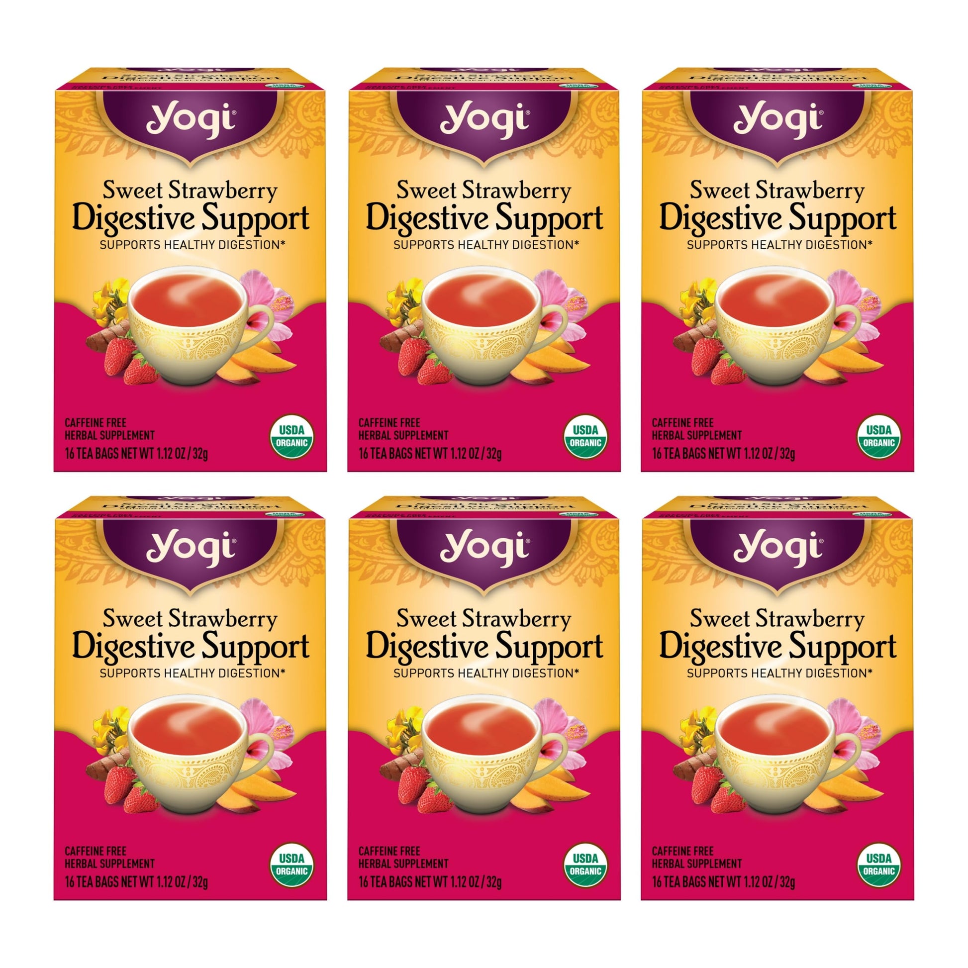 Yogi Tea Sweet Strawberry Digestive Support - 16 Tea Bags Per Pack (6 Pack) - Organic Turmeric Tea Bags - Digestive Support Tea