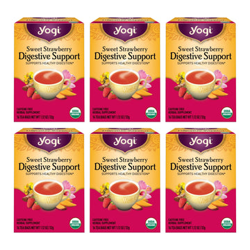 Yogi Tea Sweet Strawberry Digestive Support - 16 Tea Bags Per Pack (6 Pack) - Organic Turmeric Tea Bags - Digestive Support Tea