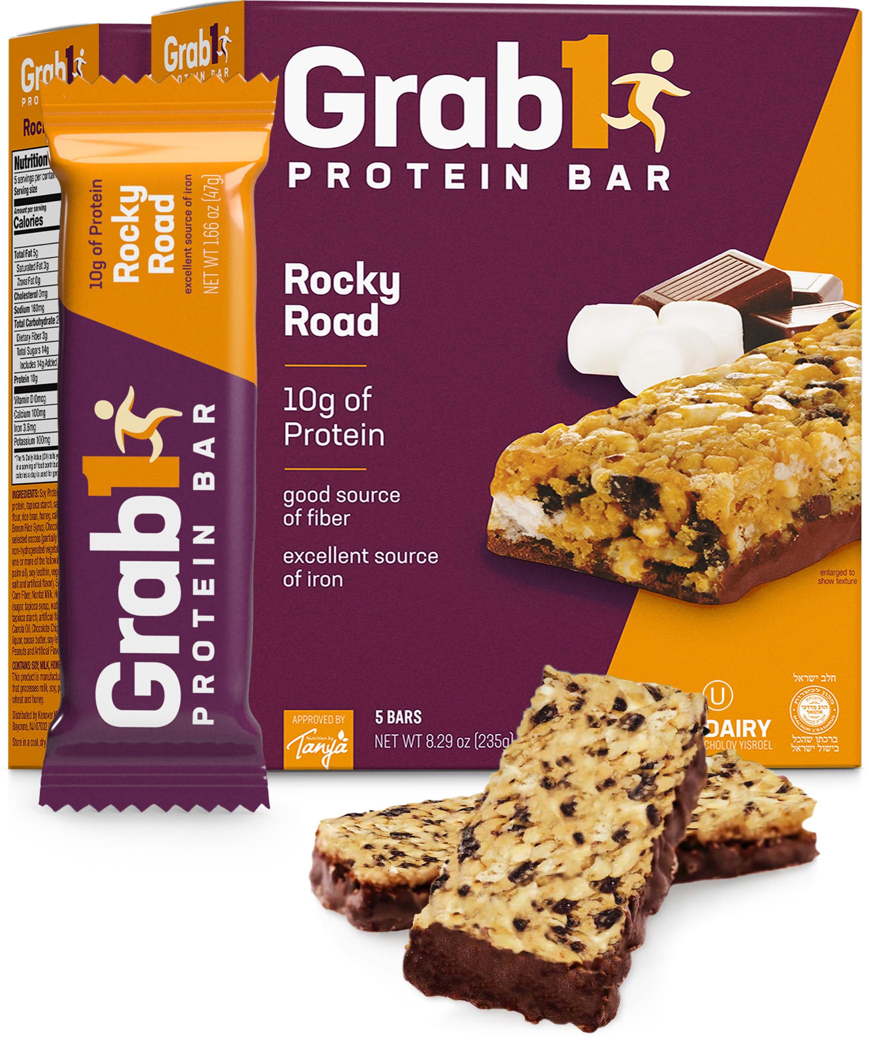 Grab1 Rocky Road Protein Bars | 10 Grams Protein (2 Pack - 10 Bars) Controls Hunger | Certified Kosher | Low Calorie | Perfect For Snacking | Meal Replacement