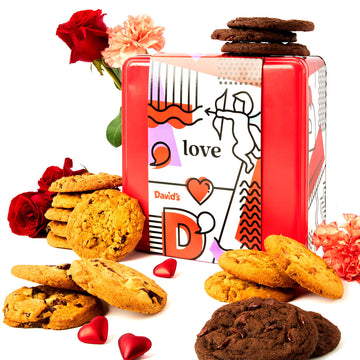 Davids Cookies Gift Basket 1lb - Deliciously Handmade Assorted Fresh Baked Cookies in Love-Themed Gift Tin - enhanced Gourmet Cookie Food Gift Basket For Her  Him And Family