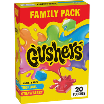Gushers Fruit Flavored Snacks, Variety Pack, Strawberry And Tropical, Halloween Candy Alternative, 20 Ct