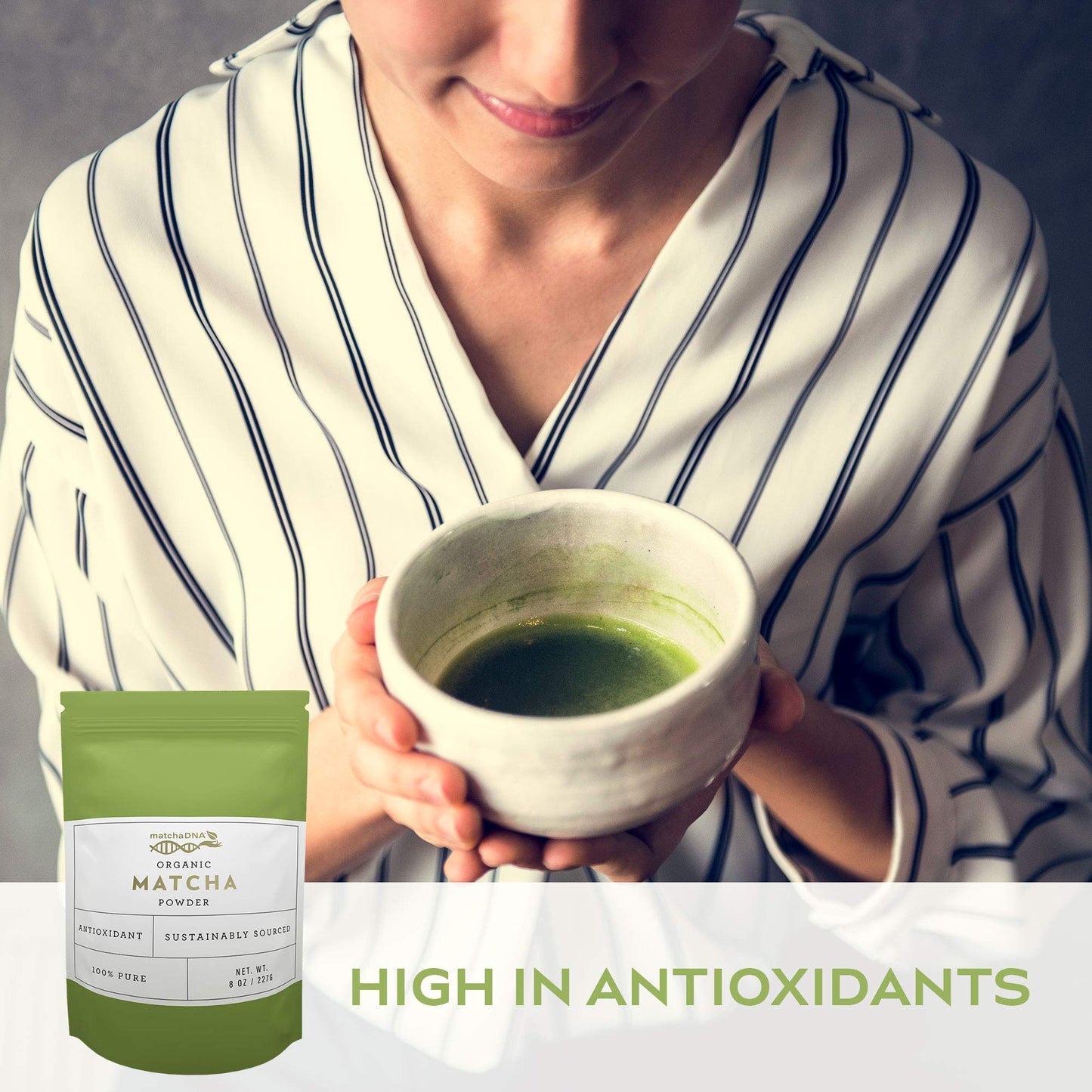 Matcha Dna Green Tea Powder Culinary Grade Powdered High In Antioxidants Usda Organic, 8 Ounce
