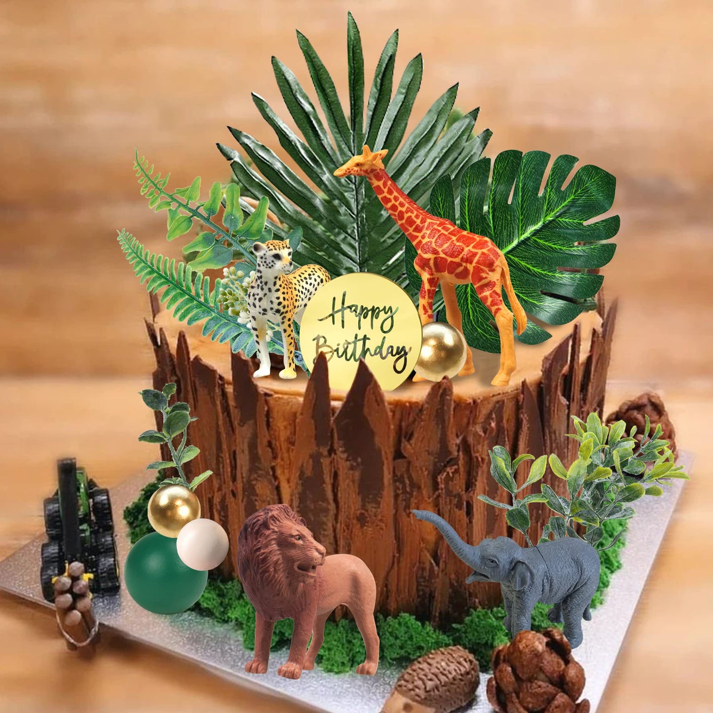 DRWATE 27 PCS Jungle Animal Cake Toppers, Safari Animals Figures, Acrylic, Green, Model GCMGG10005