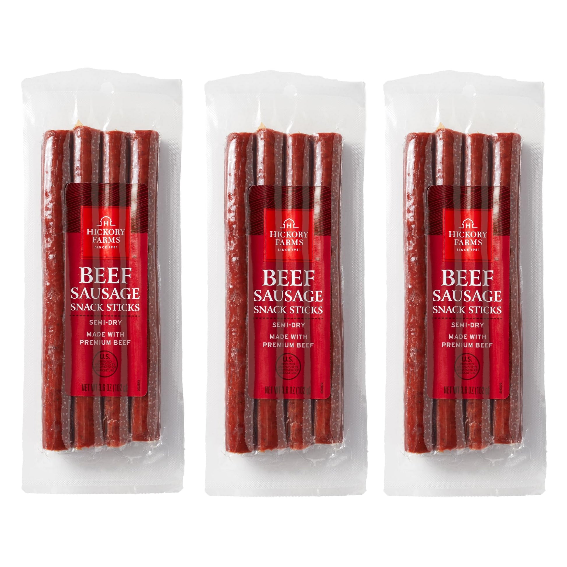 Hickory Farms Beef Sticks 3-Pack | High-protein snack, gluten free, meat sticks for snacking, made with premium beef, good for c