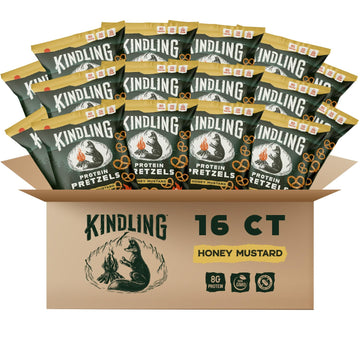 Kindling Protein Pretzels - Honey Mustard | Protein-Packed Snack Size Bags | Kosher | 8-9g Protein Per Serving | Only 1-2g of To