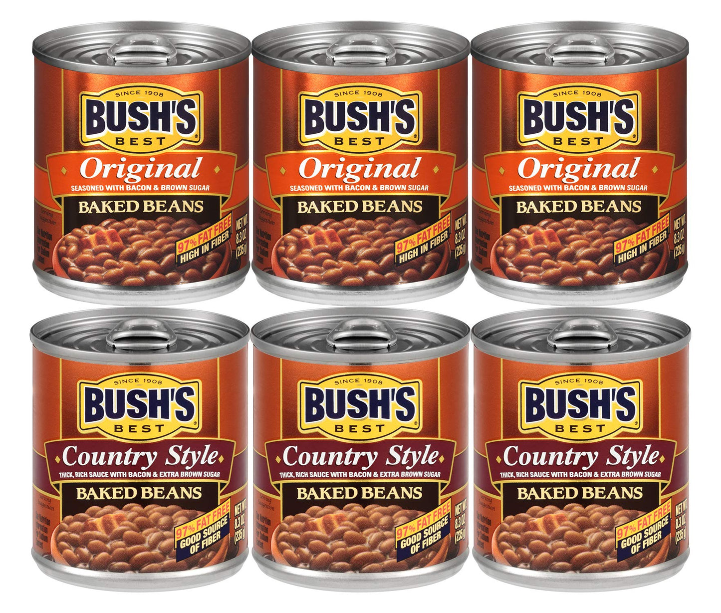 Bush s Best 3 Original Baked Beans, 3 Country Style Baked Beans, 8.3 Oz Variety Pack, 1 CT