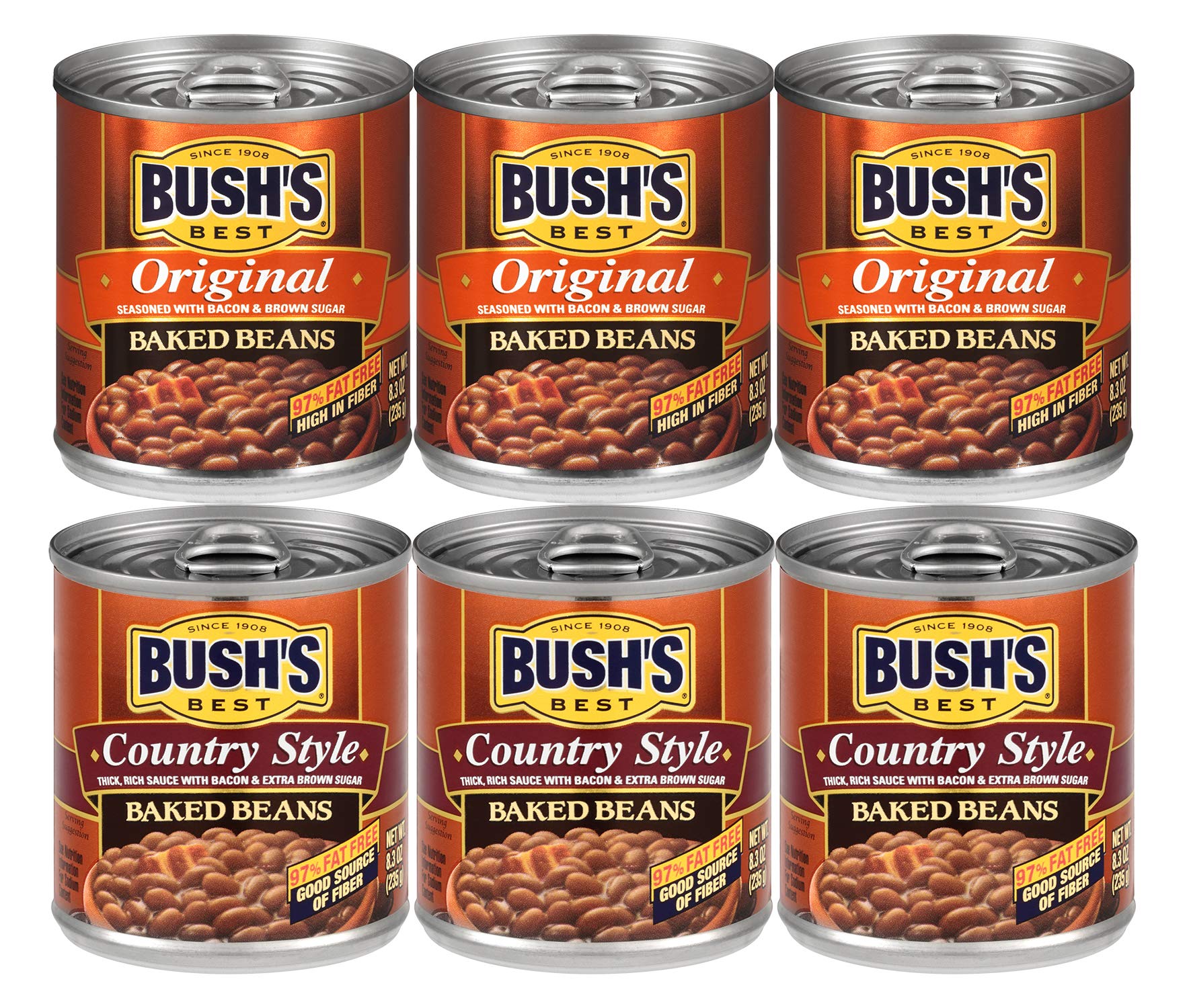 Bush s Best 3 Original Baked Beans, 3 Country Style Baked Beans, 8.3 Oz Variety Pack, 1 CT