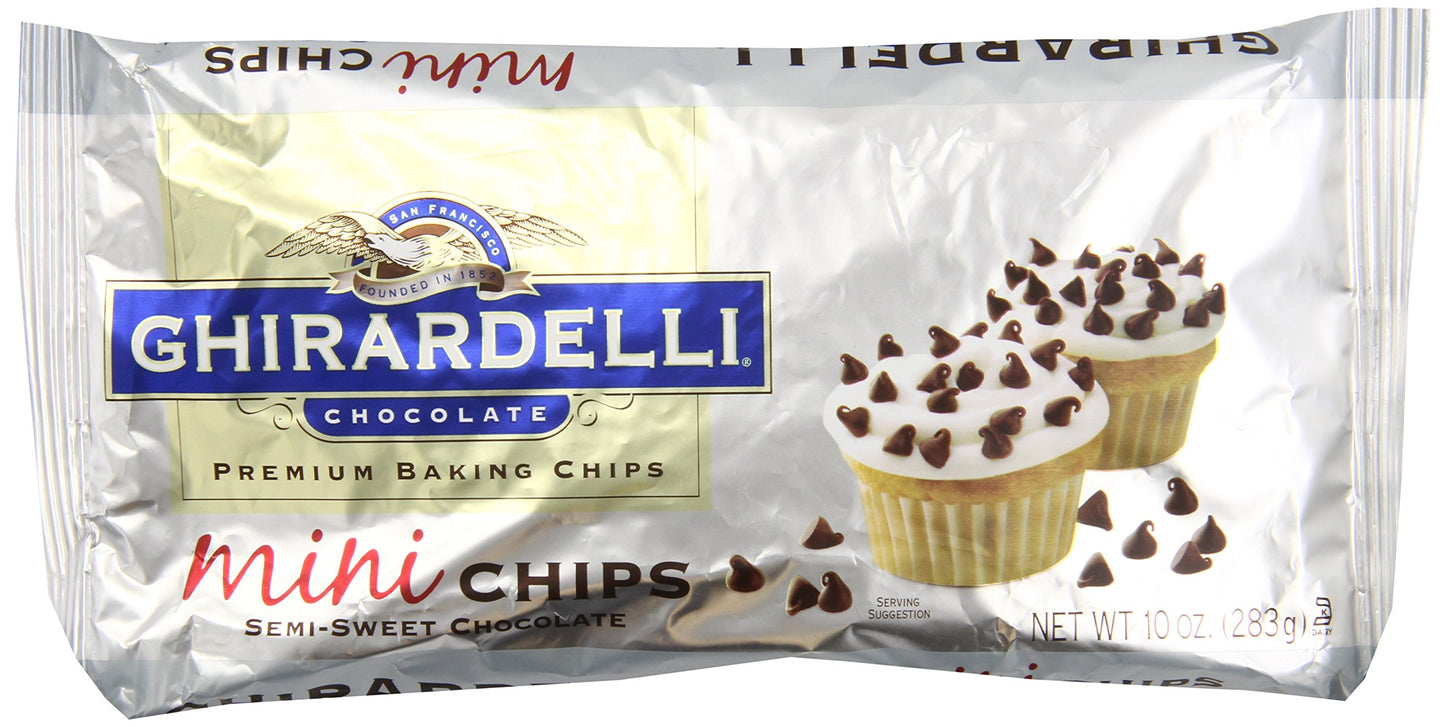 Ghirardelli Mini Semi-Sweet Chocolate Top-Grade Baking Chips - 10 Oz. (283G)  12 Bags
