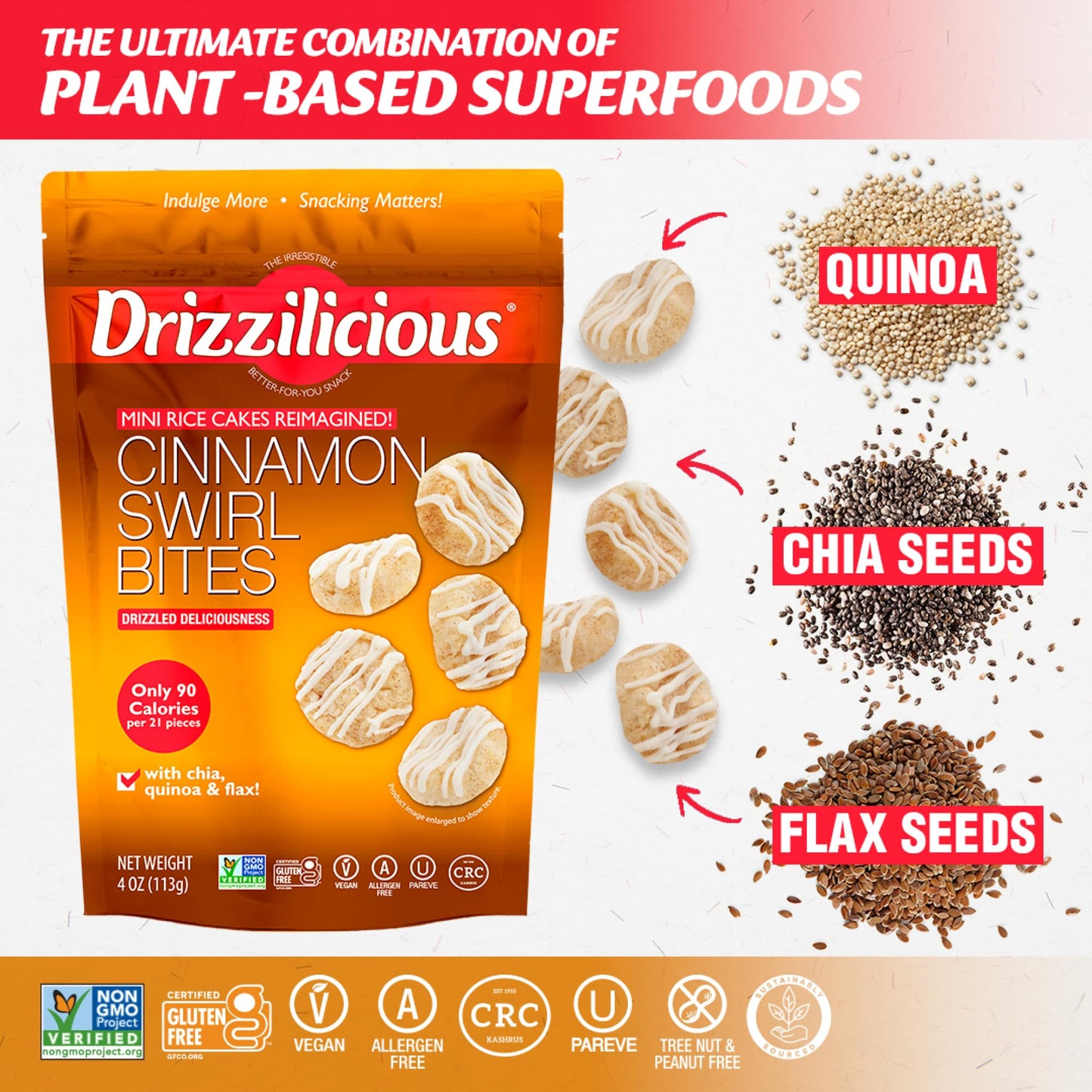 Drizzilicious Mini Rice Cakes, Cinnamon Swirl, Vegan, Gluten-Free, 4 oz (Pack of 1)
