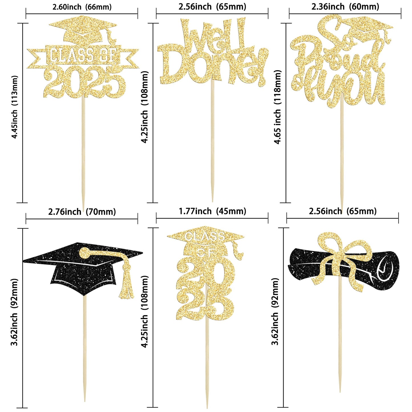 Gyufise 24Pcs Congrats Grad 2025 Cupcake Toppers Glitter 2025 Graduation Done Diploma Cupcake Picks Class Of 2025 Cupcake Decora
