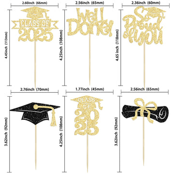 Gyufise 24Pcs Congrats Grad 2025 Cupcake Toppers Glitter 2025 Graduation Done Diploma Cupcake Picks Class Of 2025 Cupcake Decora