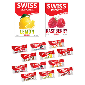 Swiss Imports Sugar Free Bonbons Hard Candy Drops Trial Pack Of Cherry, Coffee, Lemon, Peach, Blackcurrant, And Raspberry, 2 1.4