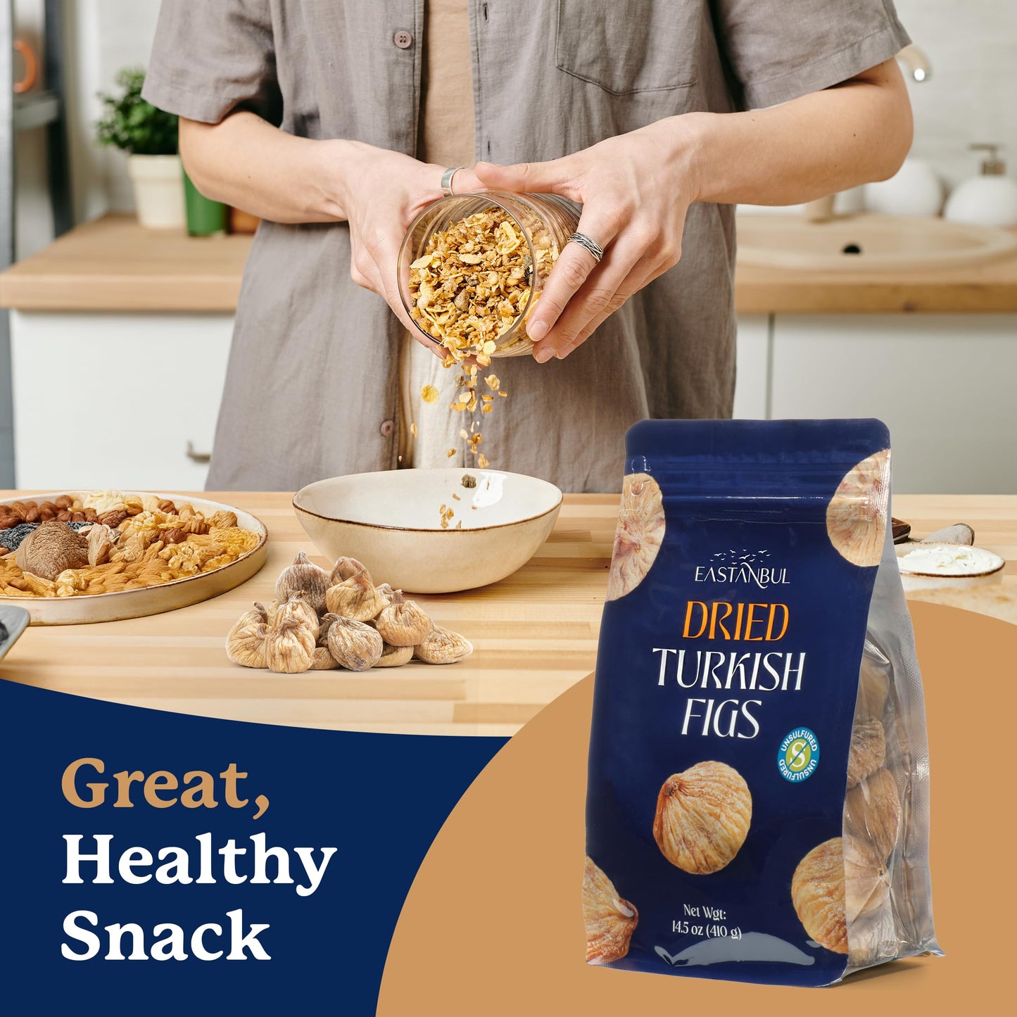 Eastanbul Turkish Dried Figs Whole, 14.5Oz, No Sugar Added Whole Turkish Figs, Sweet And Soft, Premium Fruit, Guilt-Free Anjeer