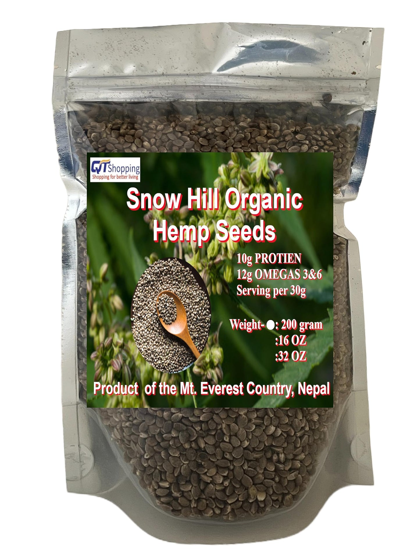 Snow Hill Organic Raw Hemp Seeds, 200g, Vegan, Gluten-Free, Non-GMO, Brown