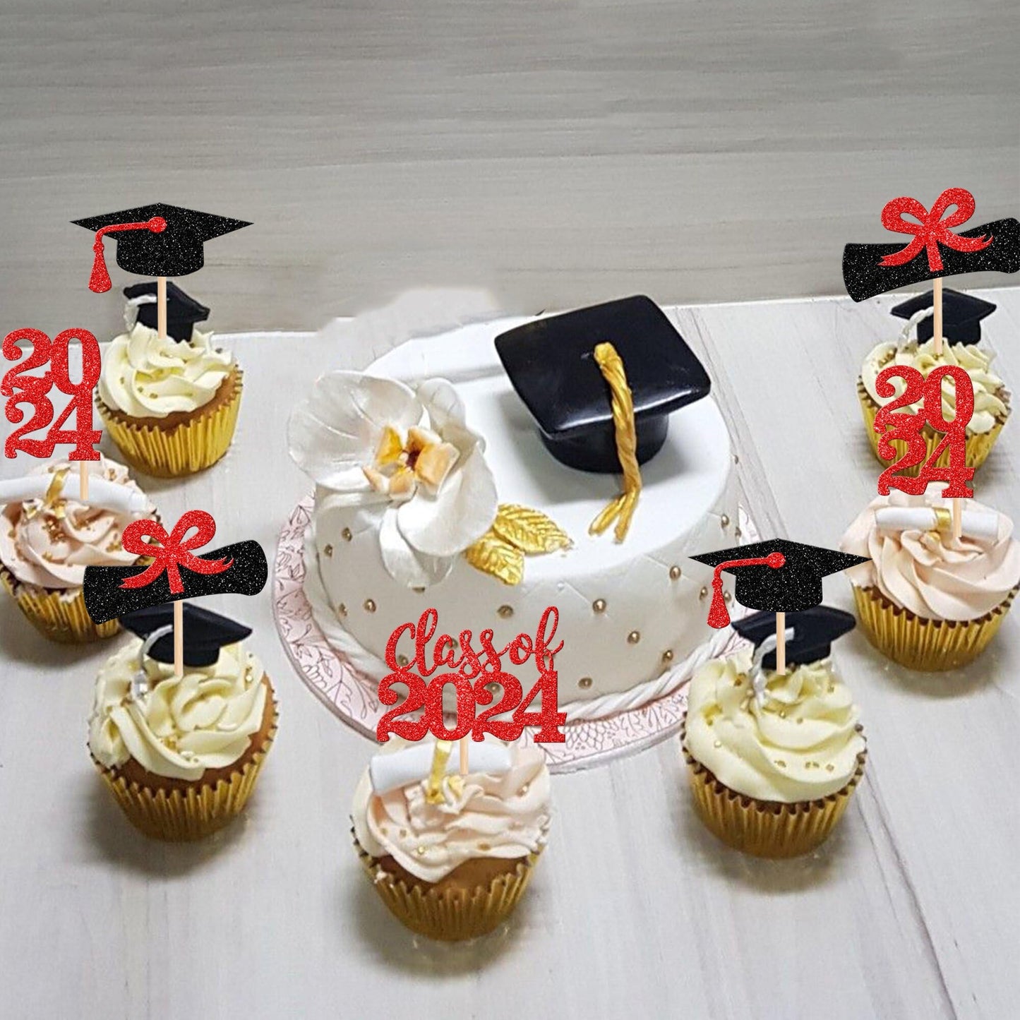 36 Pcs 2024 Graduation Theme Cupcake Toppers Glitter Class Of 2024 Graduation Cap Diploma Cupcake Picks 2024 Graduation Theme Pa