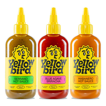 Yellowbird Classic Hot Sauce Variety Set, 9.8 oz (Pack of 3) - Sriracha, Serrano, Habanero - Made in Texas