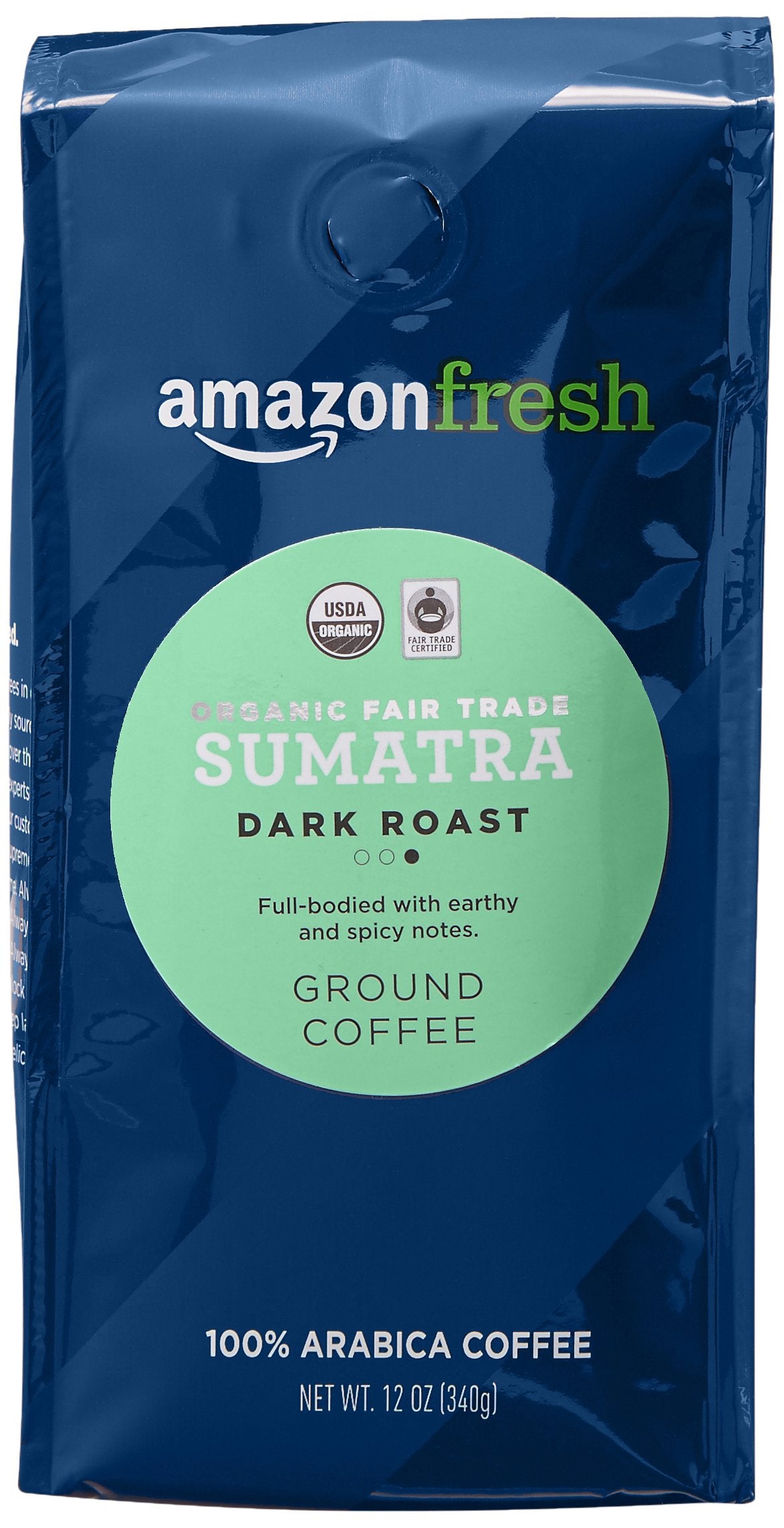 Amazon Fresh Organic Fair Trade Dark Roast Coffee, 12 Ounce Ground Coffee
