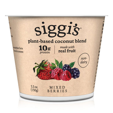siggis Plant-Based Coconut Blend, Mixed Berry, 5.3 oz. Cup - Single Serving Dairy Free Snack, More Protein Than Sugar
