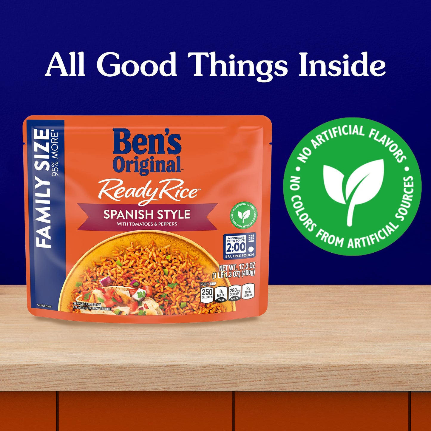 BEN'S ORIGINAL READY RICE Spanish Style Flavored Rice, Family Size, Easy Dinner Side, 17.3 OZ Pouch (Pack of 6)