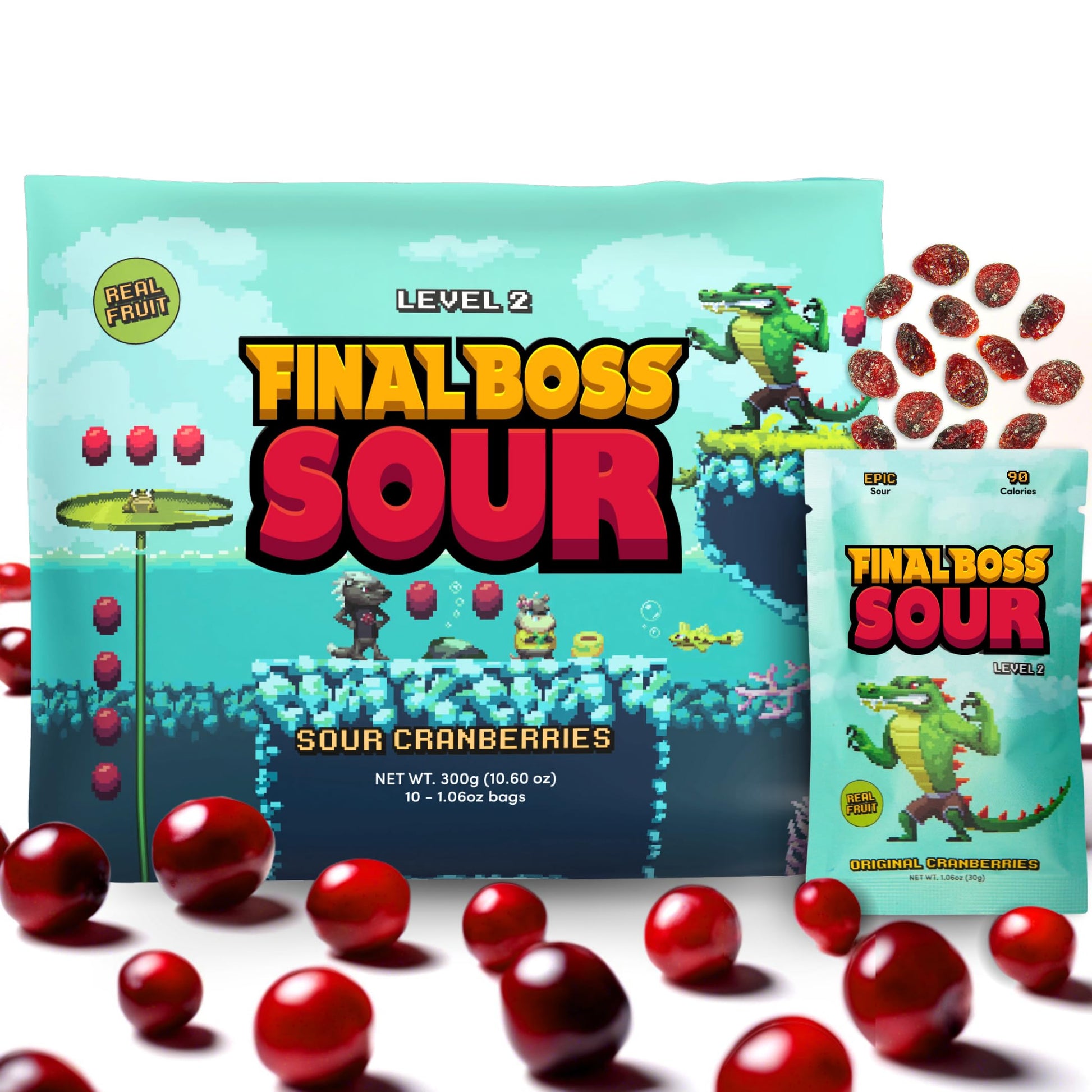 FINAL BOSS Sour Gummy Candy, Cranberry, Extremely Super Sour, 10 Bags, 1.06 Ounces Each, Low Calorie Healthy Snack