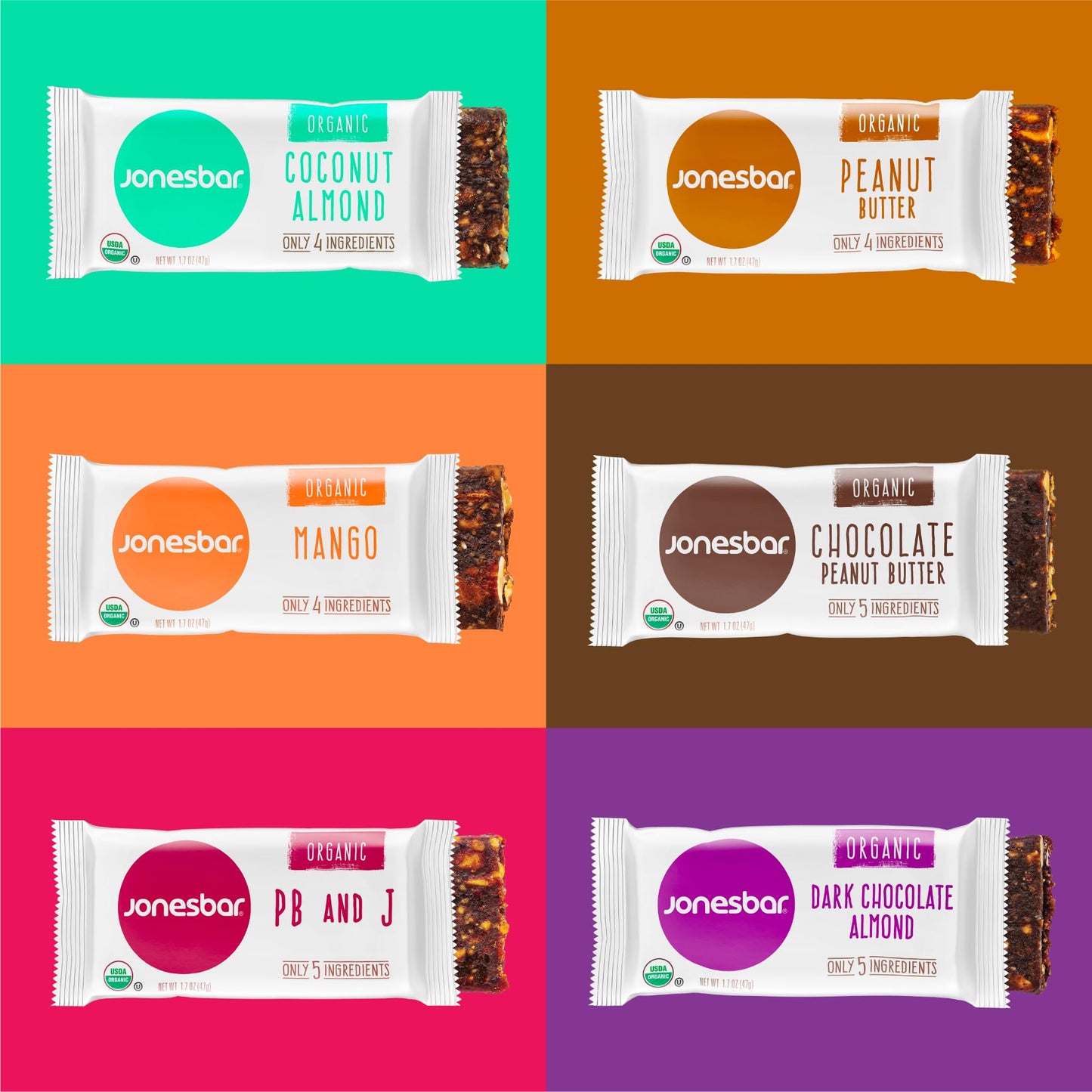 Jonesbar Usda Organic Fruit & Nut Bar, Non-Gmo, Kosher, Vegan, Gluten Free, Simple Snack Bar (Variety Pack, 12 Count (Pack Of 1)