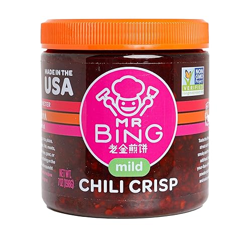 Mr Bing Chili Crisp | Mild - Delicious, Flavorful & Crunchy Chili Oil - Made In Usa Chili Paste Hot Sauce - Gluten Free, Vegan,