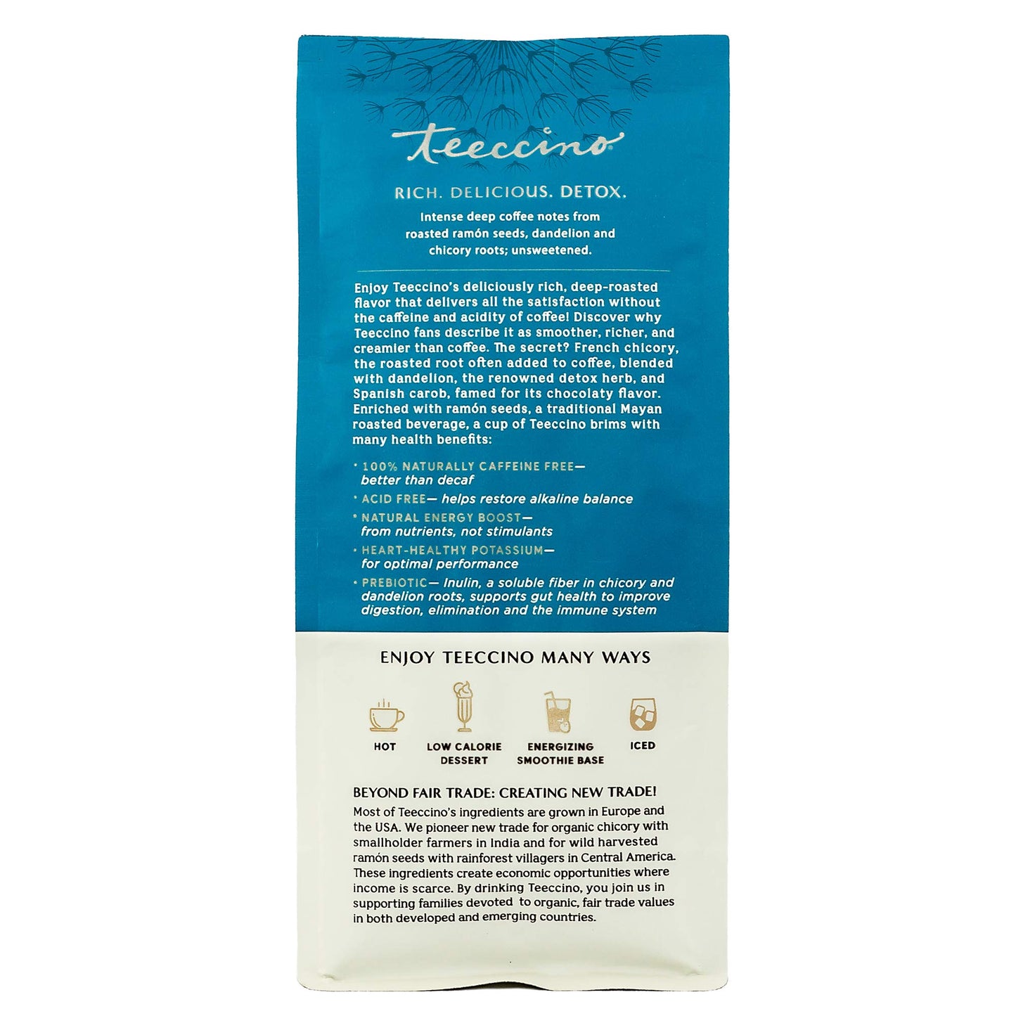 Teeccino Dandelion Dark Roast Herbal Coffee - Caffeine-Free, Organic, Gluten Free - 10 oz (Pack of 3)