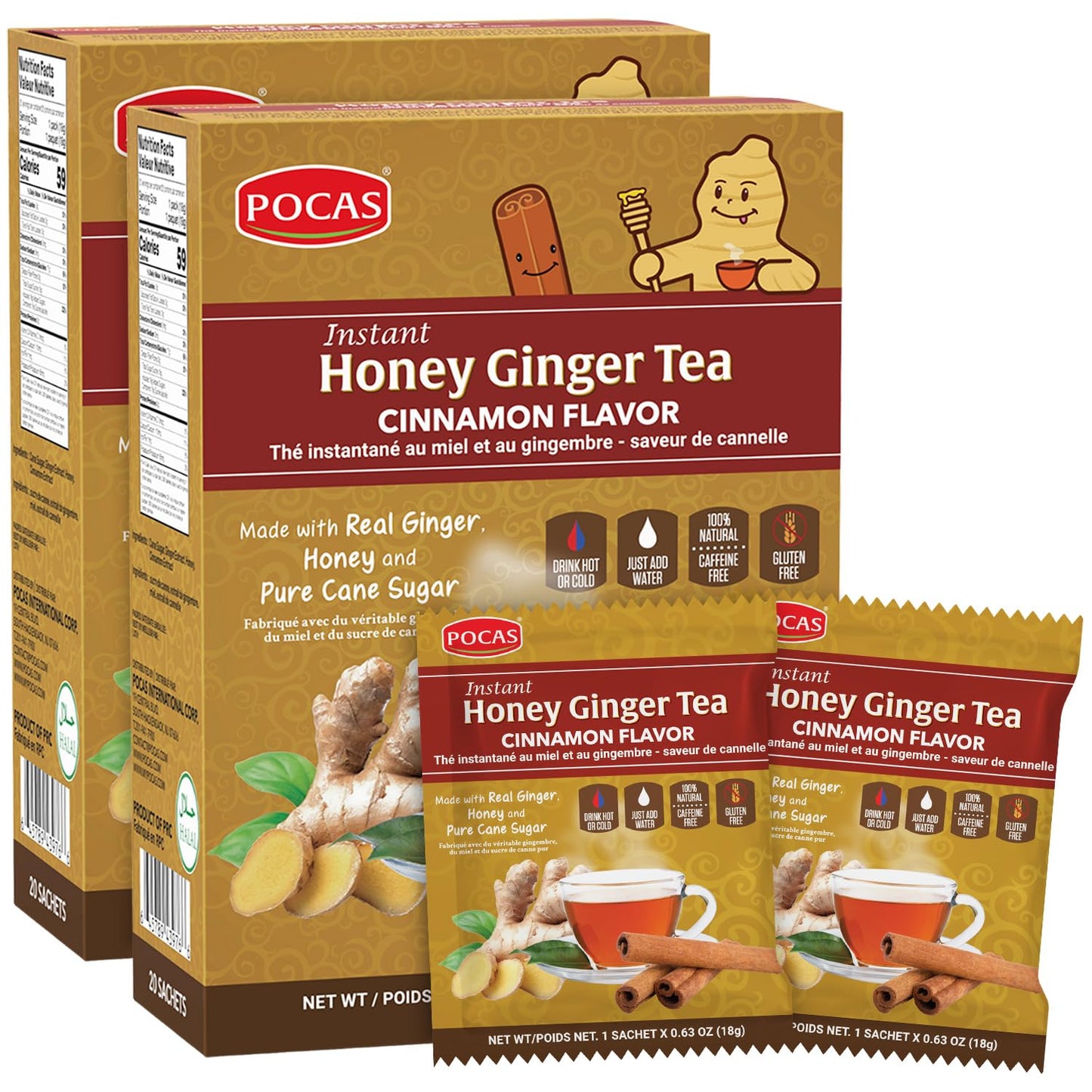 Pocas Honey Ginger Tea with Cinnamon, 20 Count (Pack of 2)